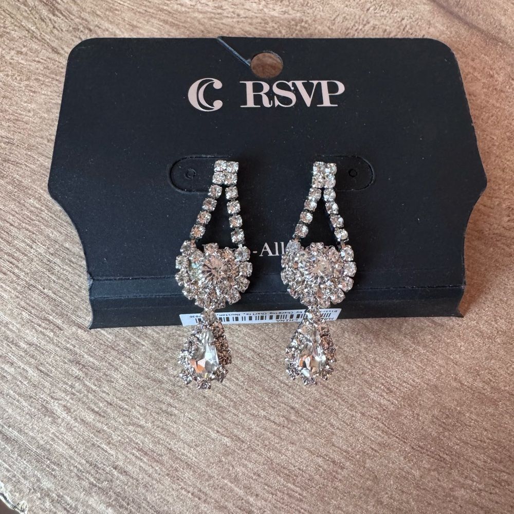 Charming Charlie Rhinestone Dangle Earrings Formal Costume Bling Sparkle NEW NWT